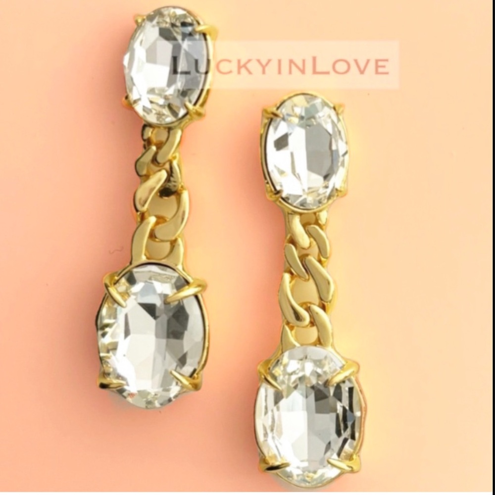 ALEXIS BITTAR • Bonbon Clear Crystal Drop Elegant Edgy Chain Drop Earrings